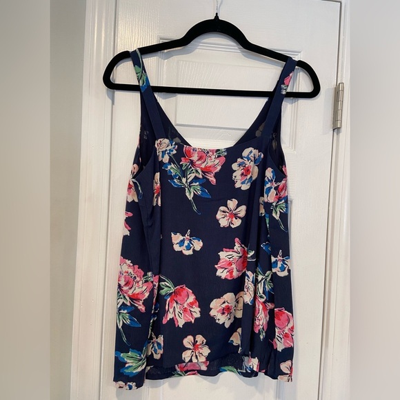NWT Joules Size 4 Navy Blue Pink Floral V Neck Tank Top Flowy Lined Split Hem - Picture 9 of 11